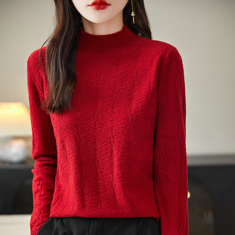 Damen Strukturiertes Feinstrick-Longsleeve mit Stehkragen und kastiger Silhouette Shop Nory