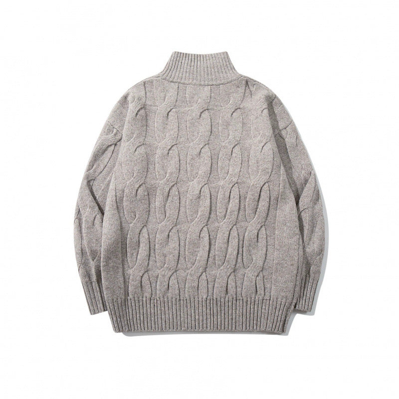 Unisex Grobgestrickter Reißverschluss-Cardigan mit Zopfmuster und hohem Rippkragen Shop Nory