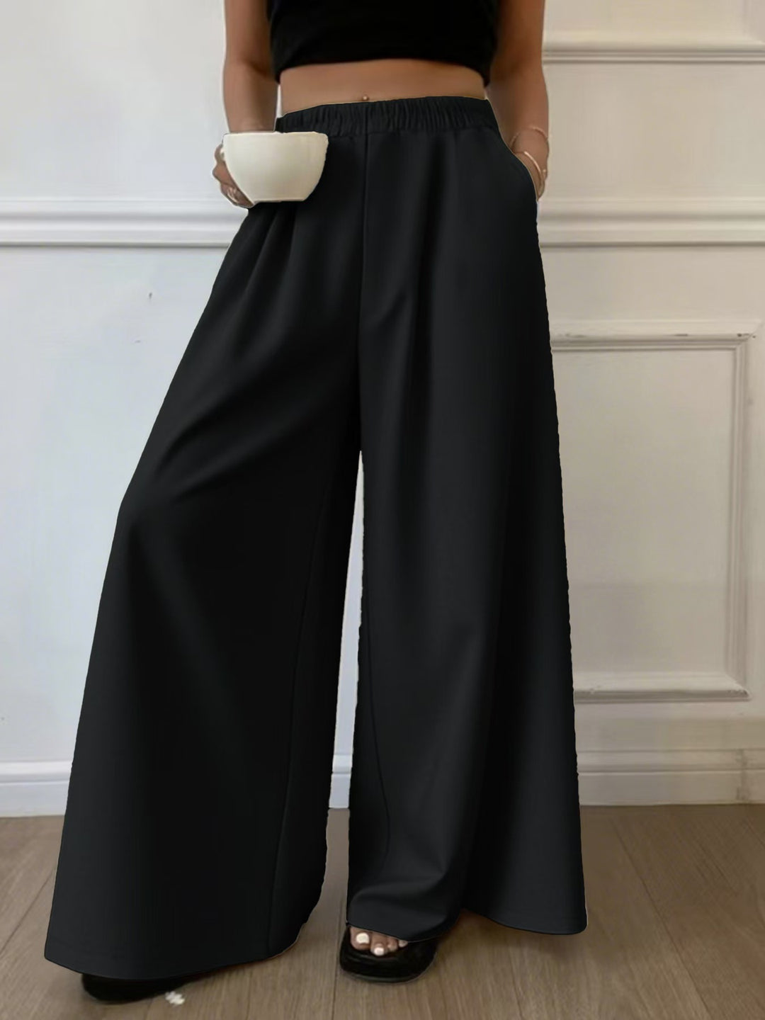 Damen Palazzo‑Hose mit hohem Elastikbund, weitem Bein und Seitentaschen Shop Nory