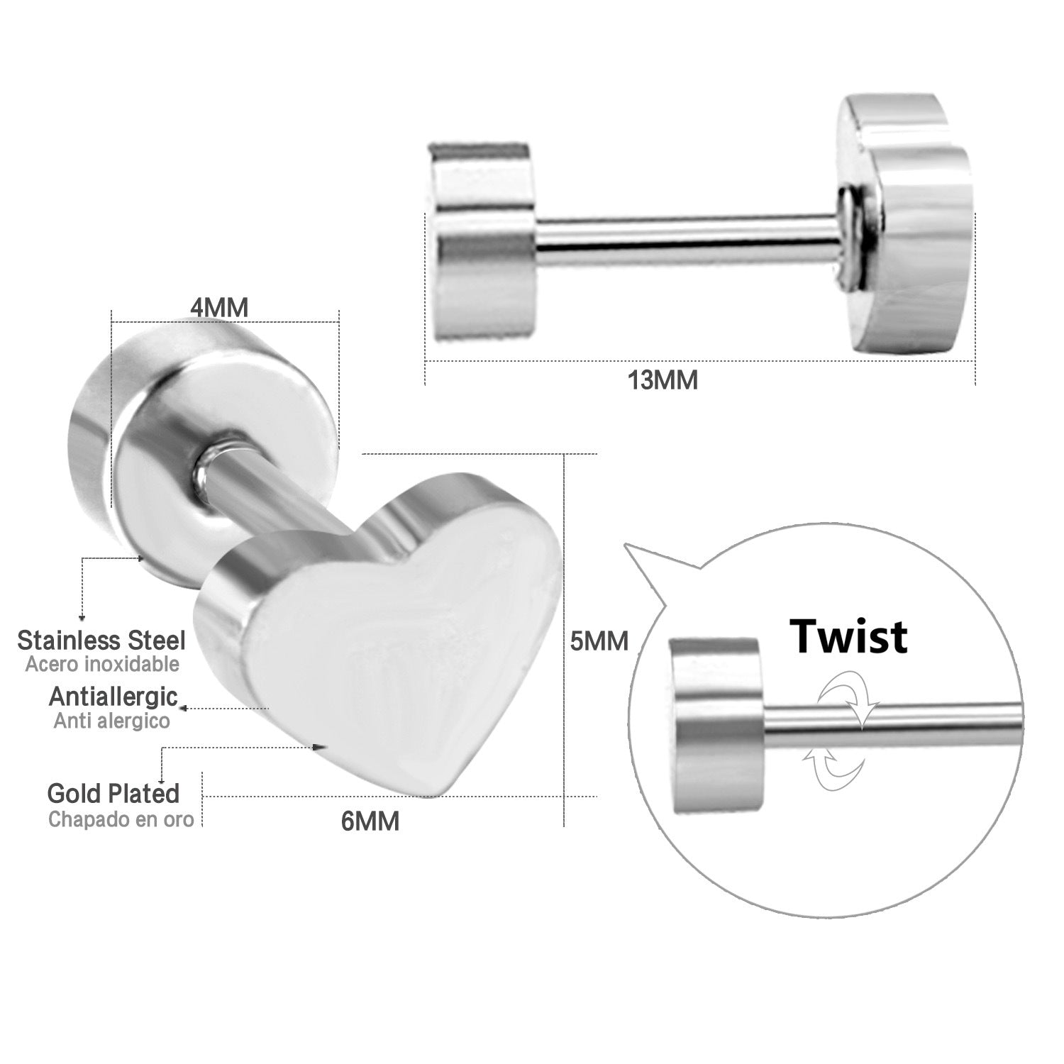 Damen Ohrringe mit herzförmigem Design aus hochwertigem Edelstahl Shop Nory