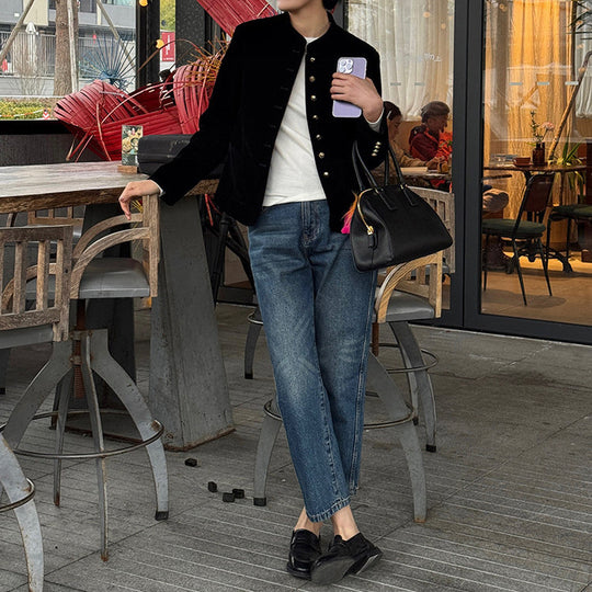 Damen Elegante Samtjacke mit Knopfleiste Shop Nory