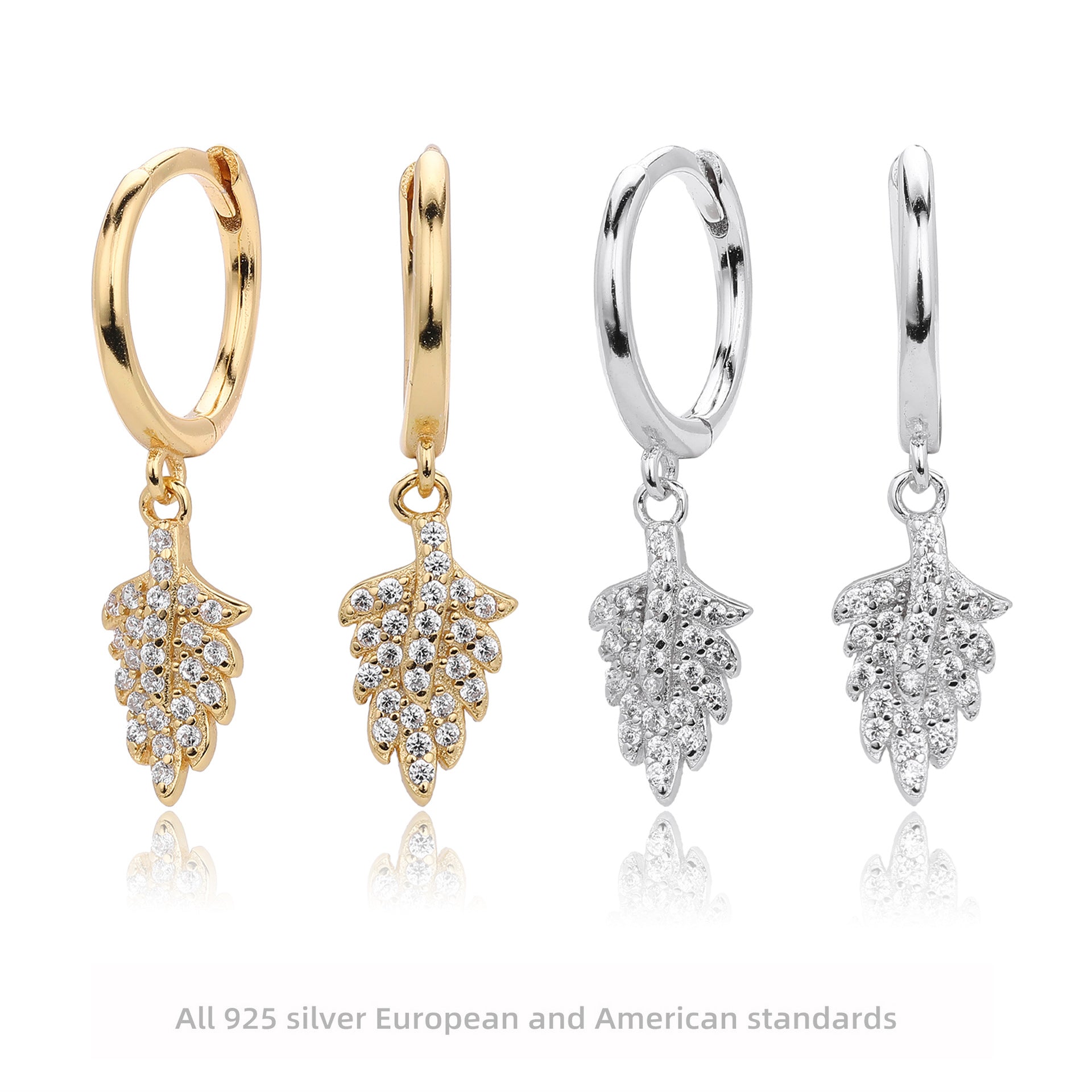 Damen Ohrhänger mit Blattmotiv aus hochwertigem 925 Sterlingsilber und funkelnden Zirkonia Shop Nory