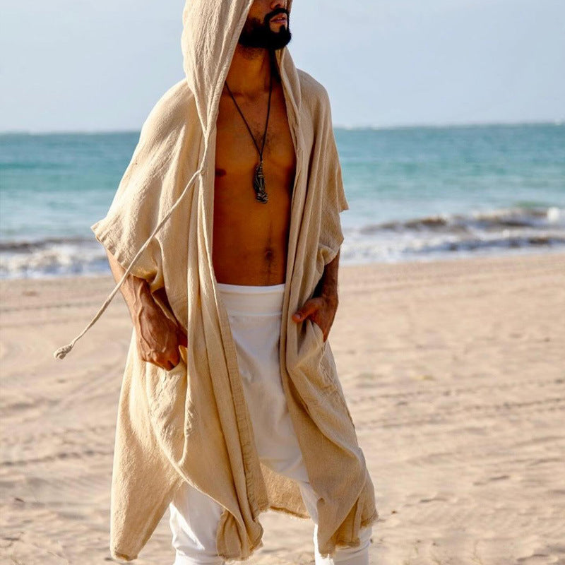Herren Kapuzen-Kaftan aus Leinen-Baumwoll-Mix Oversize mit Taschen Shop Nory