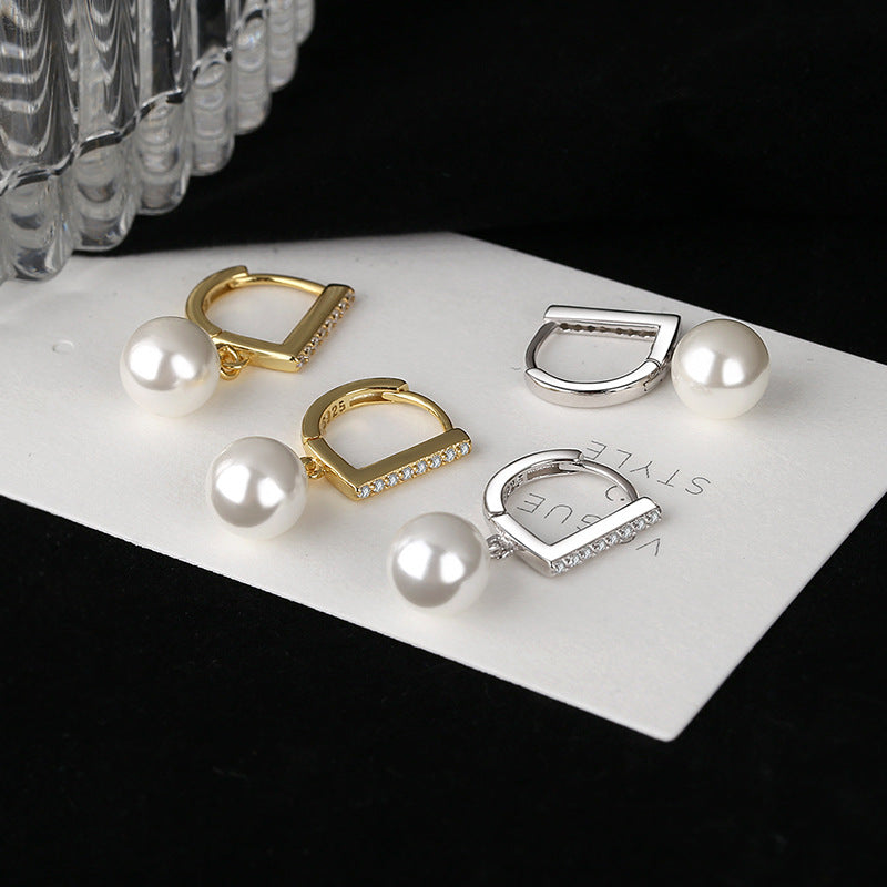 Damen Ohrhänger mit eleganter Perle und funkelndem Zirkon Shop Nory