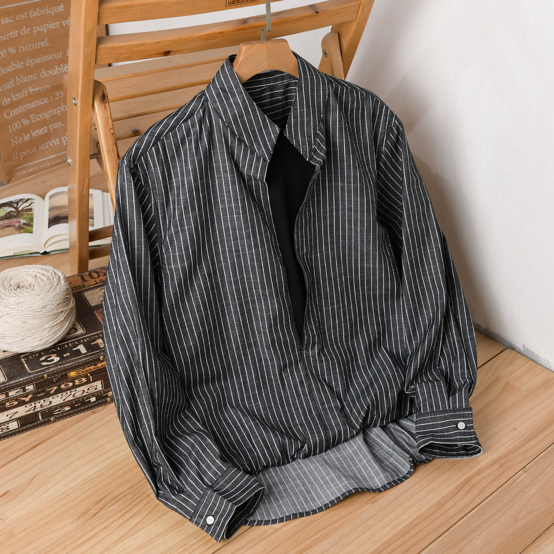 Herren Gestreiftes Oversize-Hemd mit Kentkragen und verdeckter Knopfleiste Shop Nory