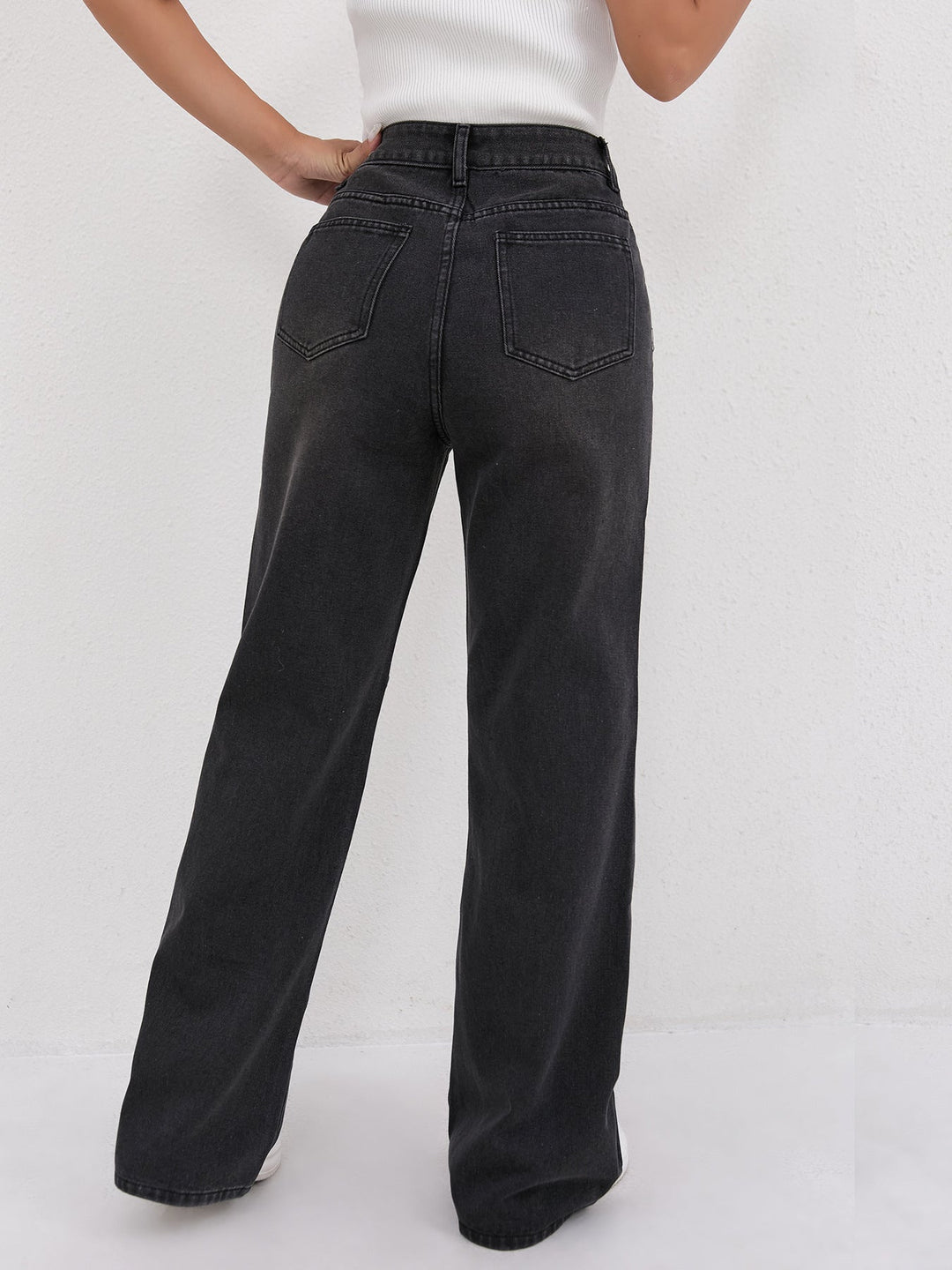 Damen Weite Hochtaillen-Jeans mit einzigartigen Nahtdetails und lässigem Schnitt Shopnory