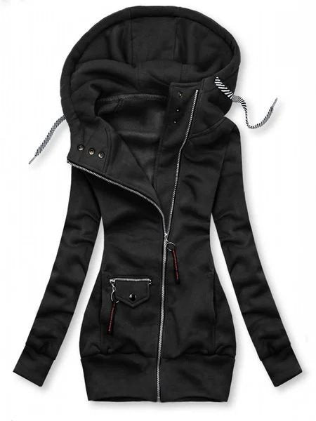 Damen Lange Kapuzenjacke mit asymmetrischem Reißverschluss und Zip‑Tasche Shop Nory