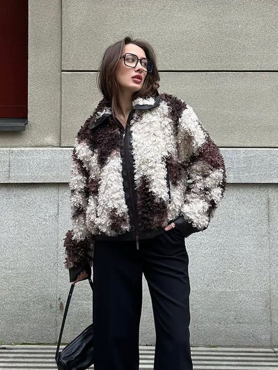 Damen Kurzblouson aus lockigem Bouclé‑Fauxfur mit Lederoptik‑Besatz Shop Nory