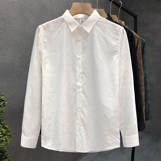 Herren Langärmeliges Jacquard-Hemd mit feinem Blumenrelief und Kentkragen Shop Nory