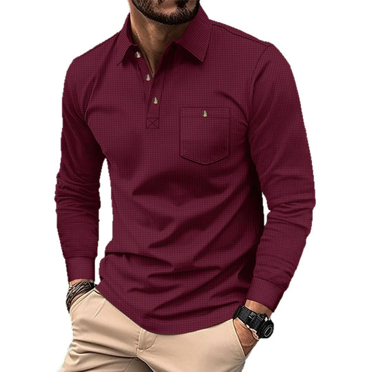 Herren nan strukturierter Langarm-Polo mit Brusttasche und Hemdkragen Shop Nory