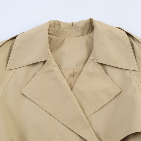 Damen Kurzcape-Trench mit doppelter Knopfreihe, weitem Cape-Ärmel und Taillenbindegürtel Shop Nory