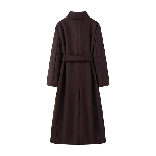 Damen übergroßer Wollmix-Mantel mit Stehkragen und Bindegürtel Shop Nory