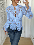 Damen Spitze Bluse mit eleganten Cut-Outs und figurschmeichelndem Design