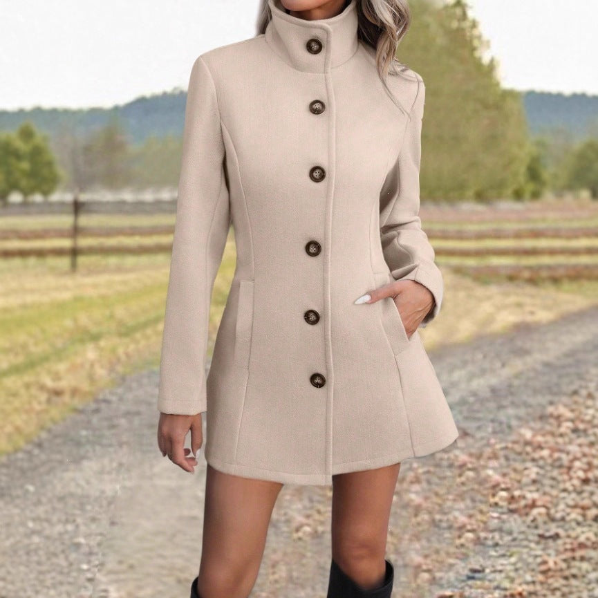 Damen Taillierter Wollmix-Mantel mit Stehkragen, durchgehender Knopfleiste und A‑Linien-Silhouette Shop Nory