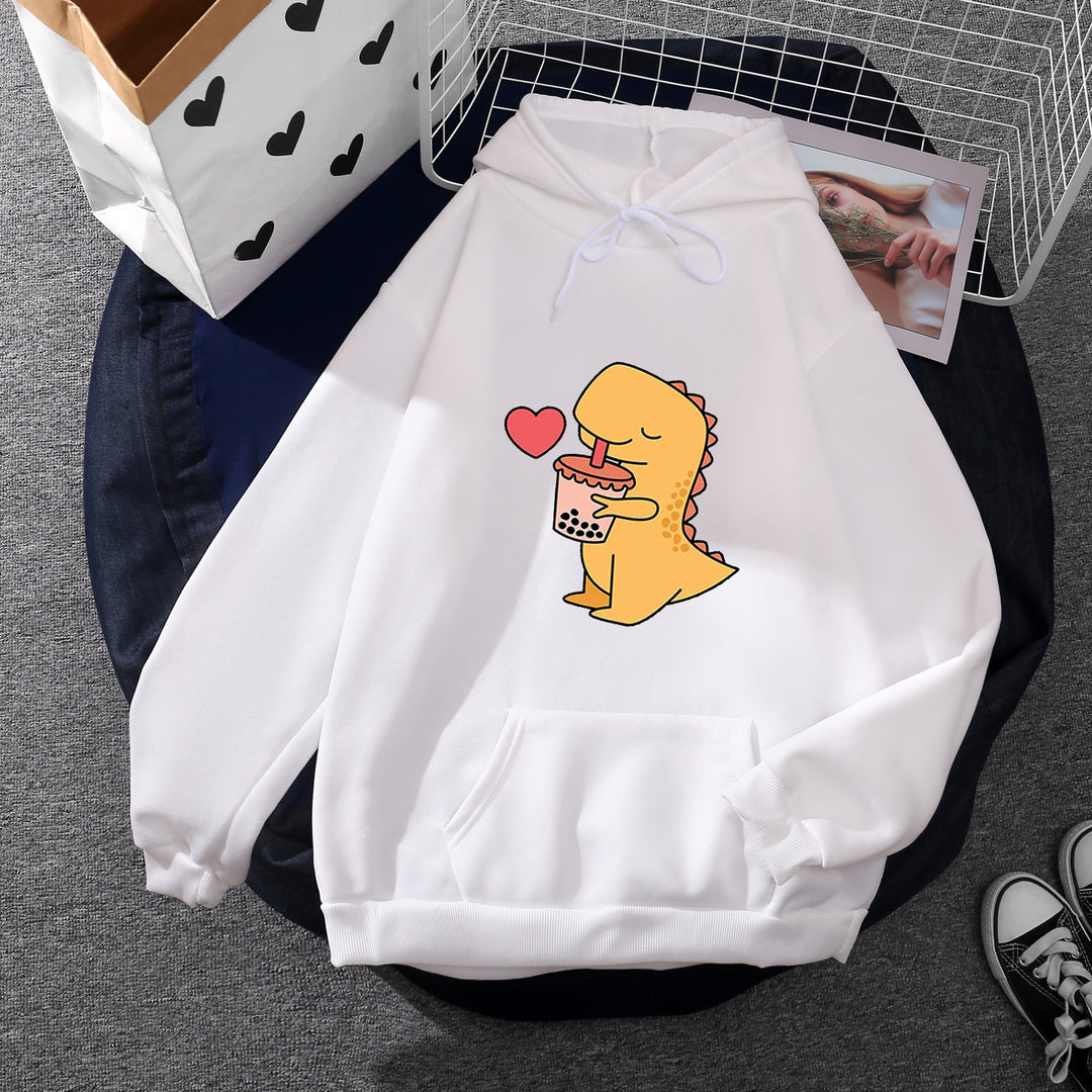 Damen nan niedlicher Kapuzenpullover mit Kängurutasche, oversized Schnitt und Bubble‑Tea Corgi-Print Shop Nory