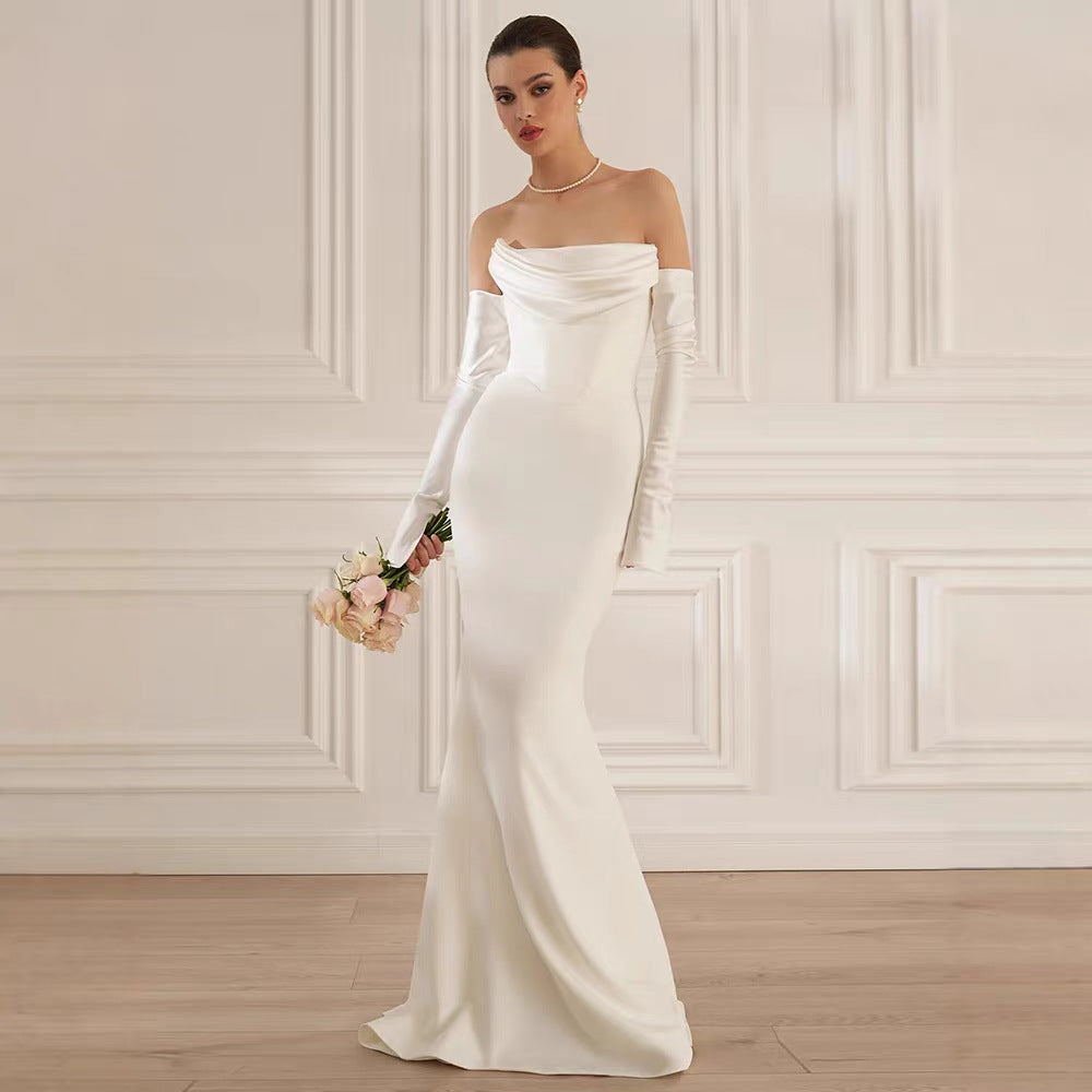 Damen Elegantes Meerjungfrau-Kleid mit schulterfreiem Design und langen Ärmeln
