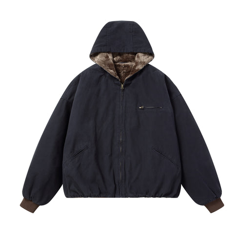 Herren Gefütterte Kapuzenjacke mit Kunstfell-Innenfutter und elastischem Saum Shop Nory