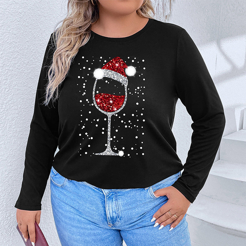 Damen Langarmshirt mit funkelndem Weihnachts-Weinglas-Print Shop Nory