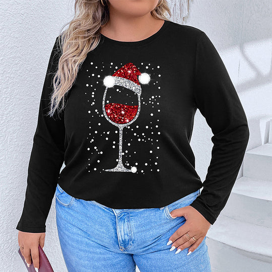 Damen Langarmshirt mit funkelndem Weihnachts-Weinglas-Print Shop Nory
