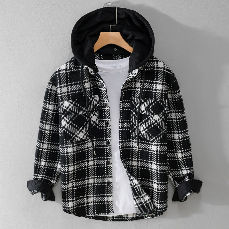 Herren Karierter Overshirt mit gesteppter Kapuze und Thermofutter Shop Nory