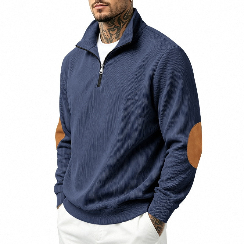Herren Feinstrick-Halbzip-Pullover mit Cordstruktur und Kontrast-Ellbogenpatch Shop Nory