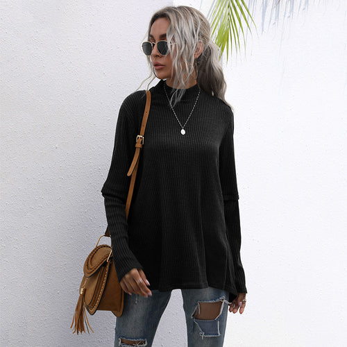 Damen Oversize Waffelstrick-Pullover mit Stehkragen und verlängerten Ärmeln Shop Nory