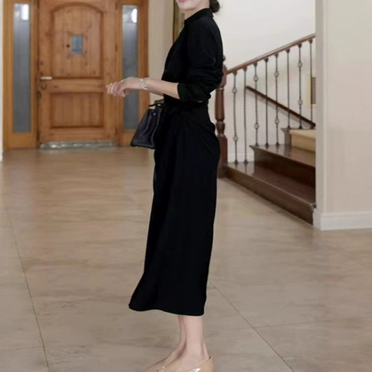 Damen Midikleid im Hemdblusen-Stil mit Taillenbindung und fließender A-Linie Shop Nory