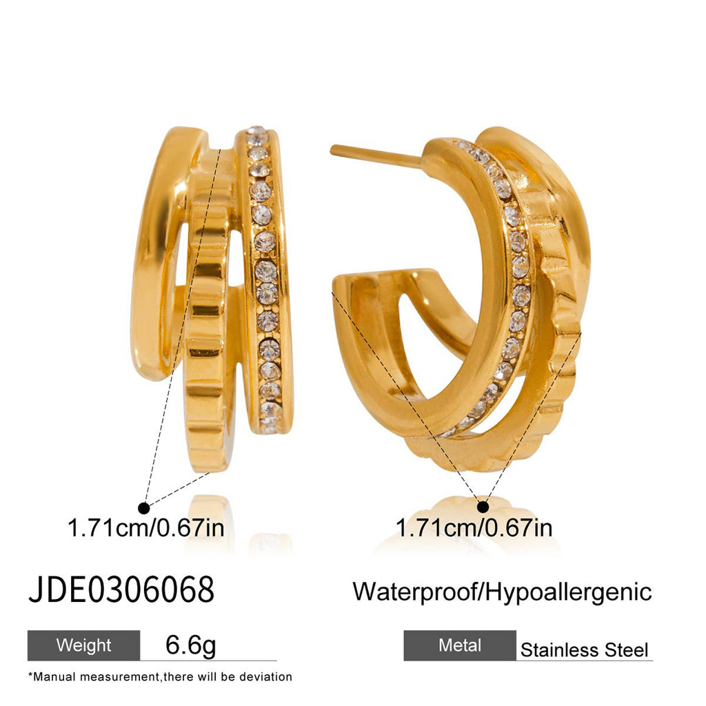 Damen Ohrhänger mit dreifachem Wellen-Design und funkelnden Zirkonia Shop Nory