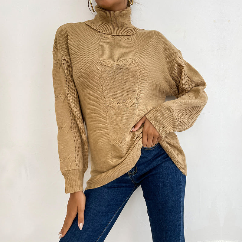 Damen Rollkragenpullover mit Zopfmuster und Oversize-Silhouette Shop Nory