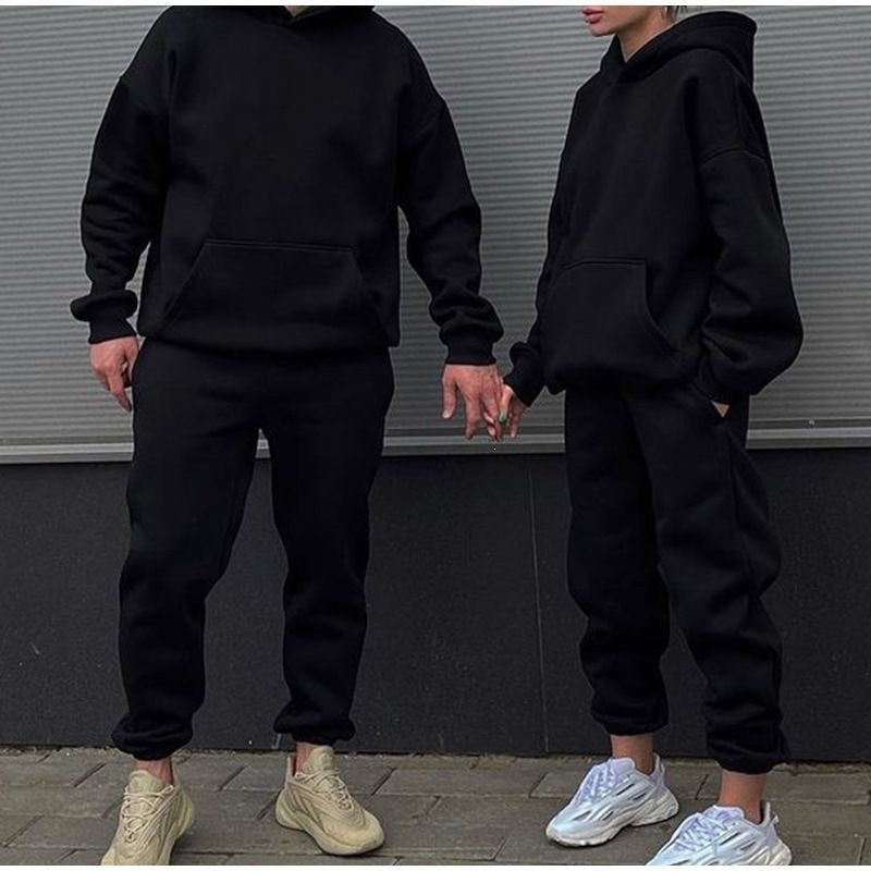 Unisex Oversize-Kapuzenpullover mit Kängurutasche und weiter Jogginghose aus French Terry Shop Nory
