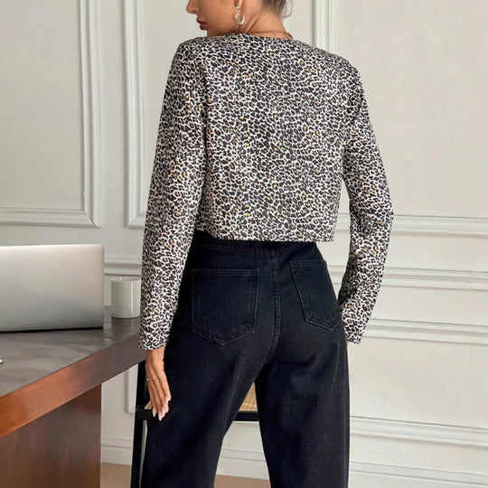 Damen Kurzbluse mit Leo-Print, V‑Ausschnitt und dekorativen Zierschleifen Shop Nory