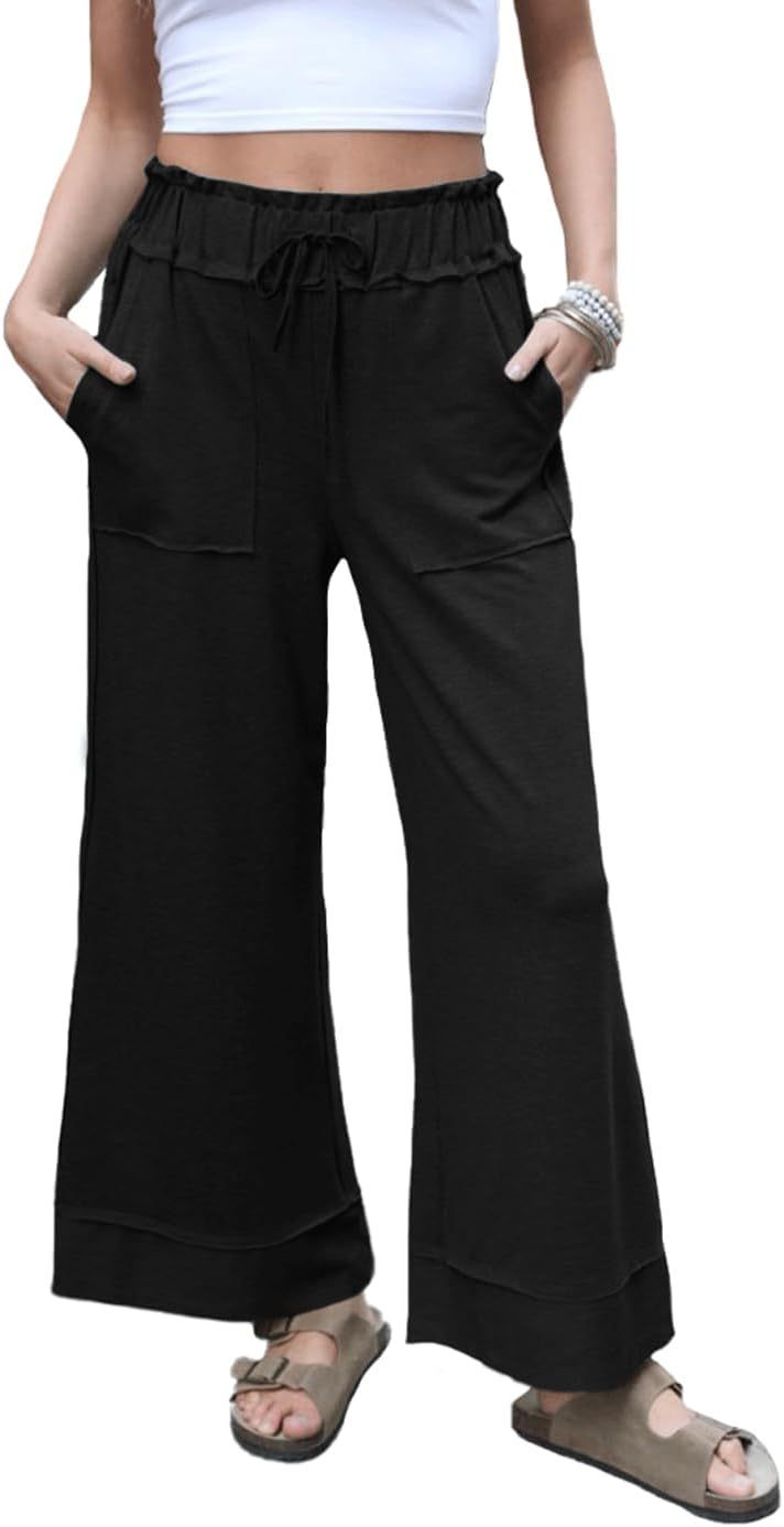 Damen Weite Jersey-Loungehose mit gerafftem Hochbund, Kordelzug & aufgesetzten Taschen Shop Nory