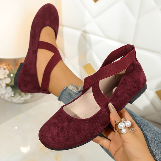 Damen Stylish Ballerinas mit elastischem Kreuzriemen und atmungsaktivem Obermaterial
