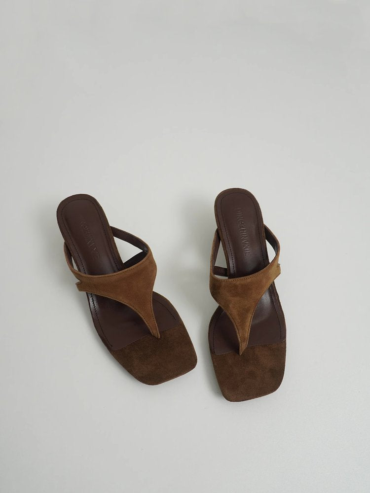 Damen elegante Zehentrenner-Pantoletten aus hochwertigem Wildleder mit bequemer Sohle