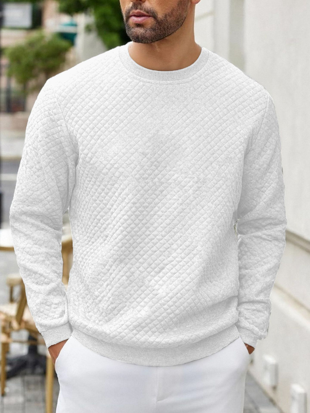 Herren gesteppter Sweatpullover mit Rautensteppung, geripptem Kragen und komfortablem Regular Fit Shop Nory
