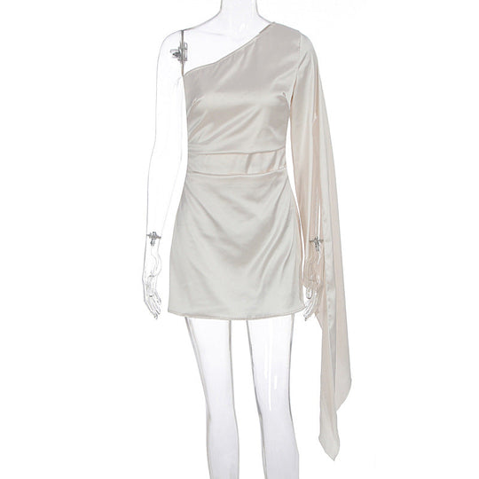 Damen Einseitig Schulterfreies Minikleid mit schickem Satin-Finish