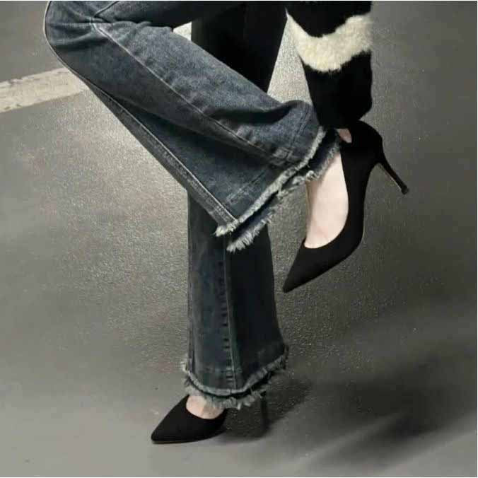 Damen Spitz zulaufende Stiletto-Pumps aus Samtoptik mit hohem Absatz Shop Nory