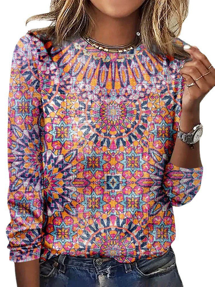 Damen Langärmeliges Oversize-Sweatshirt mit abstraktem Aquarell-Mosaikprint Shop Nory