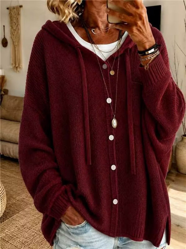 Damen Kapuzen-Cardigan aus strukturiertem Feinstrick mit Knopfleiste Shop Nory