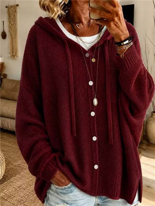 Damen Kapuzen-Cardigan aus strukturiertem Feinstrick mit Knopfleiste Shop Nory