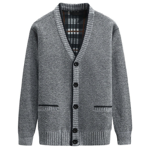 Herren Strickjacke mit kariertem Innenfutter und praktischen Taschen
