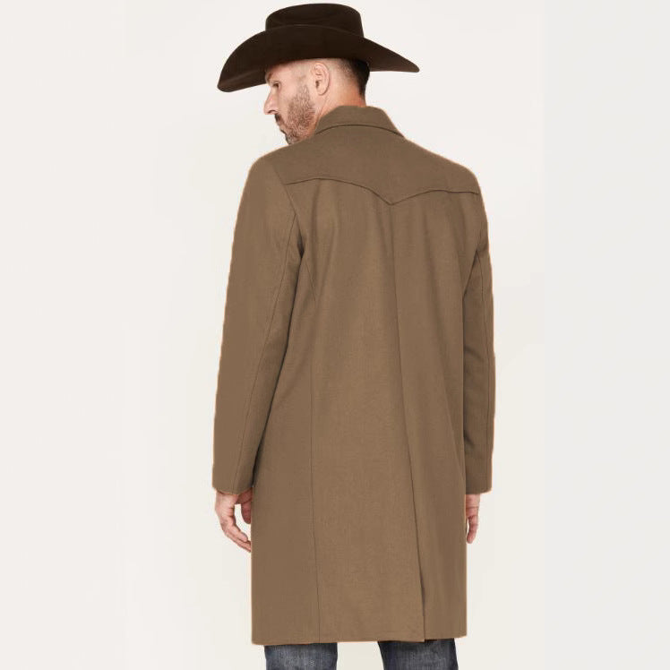 Herren Lang geschnittener Wollmantel mit Westernpasse und Pattentaschen Shop Nory