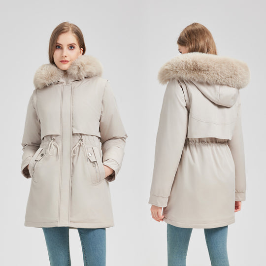 Damen nan taillierter Funktionsparka mit asymmetrischer Frontblende, verstellbarem Tunnelzug und windschützendem Stehkragen Shop Nory