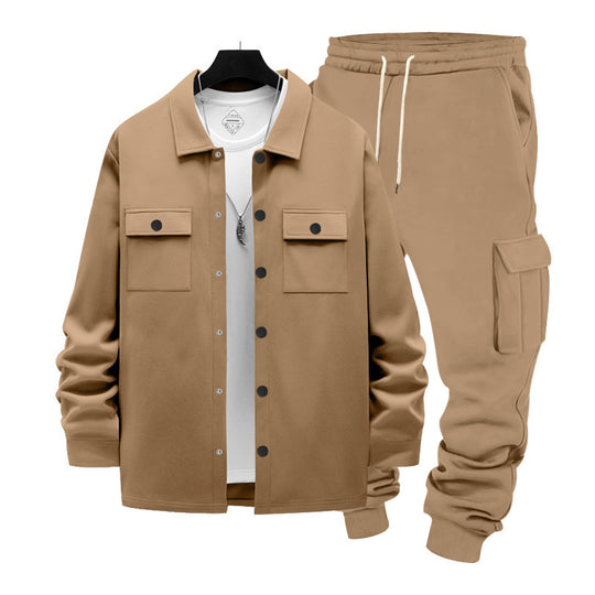 Herren nan lässiges Baumwoll-Misch Overshirt und Cargo-Jogger Set mit Kordelzug, Pattentaschen und elastischen Bündchen Shop Nory