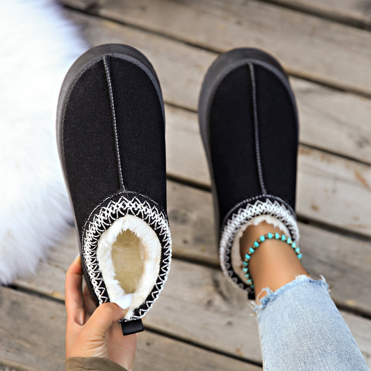 Damen Gefütterte Hausschuhe-Mules mit Teddyfutter und dekorativem Strickbesatz Shop Nory