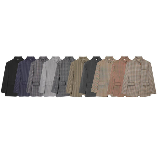 Damen Karierter Longblazer mit Stehkragen, verdeckter Knopfleiste und Pattentaschen Shop Nory