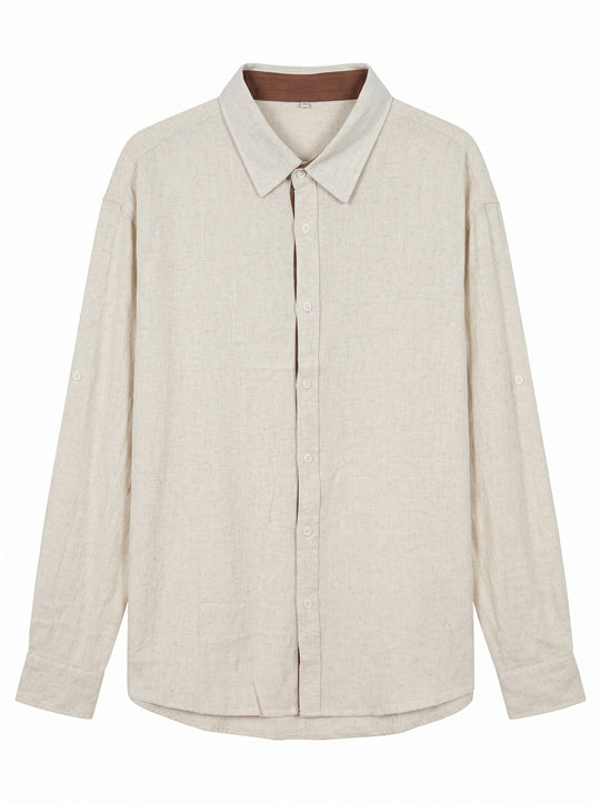 Unisex Leichtes Oversize‑Hemd in Leinenoptik mit Kentkragen und Ärmelsteg Shop Nory
