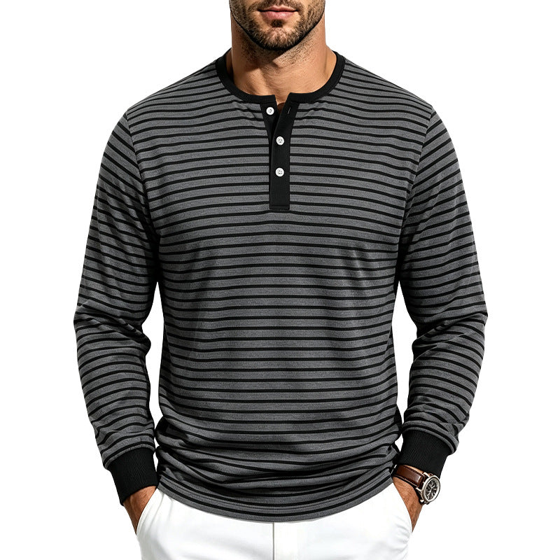 Herren Gestreiftes Langarm-Henleyshirt aus Baumwollmix Shop Nory