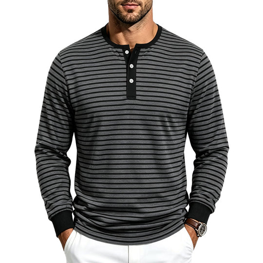 Herren Gestreiftes Langarm-Henleyshirt aus Baumwollmix Shop Nory