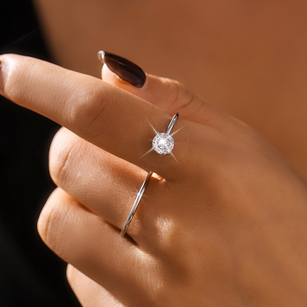 Damen Offener Ring mit funkelndem Zirkon und elegantem Edelstahl Design Shop Nory